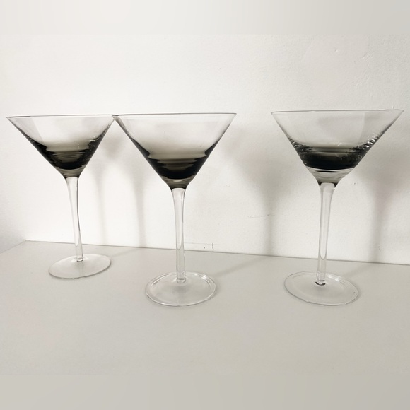 Vintage Smokey Grey Martini Glasses with stem - Set of 3 - Picture 3 of 7